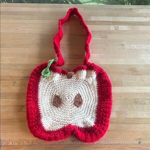 Red and Cream Crochet Apple Bag
